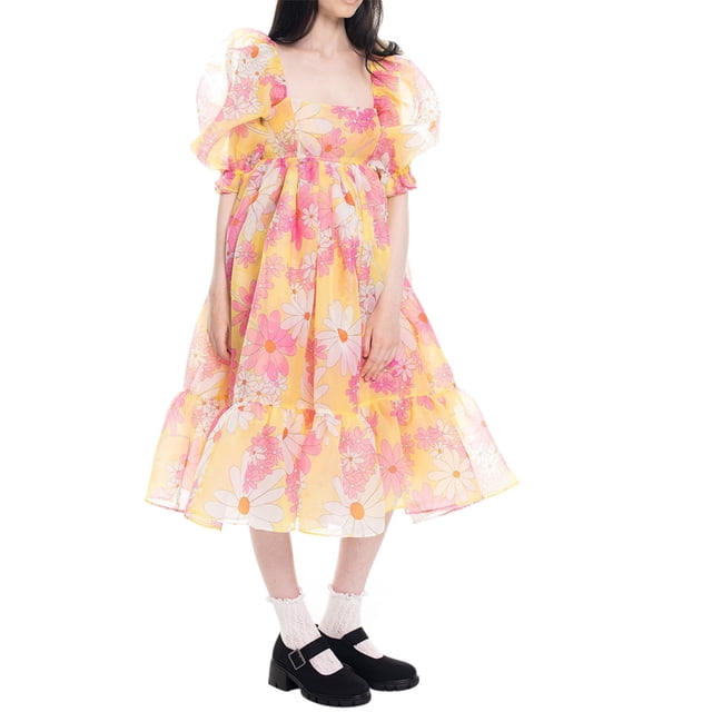 SAYOO Vestido de Mujer, Cuello Cuadrado con Volantes de Verano, Manga Corta abullonada, de una Pieza SAYOO Moda