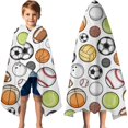 thumbnail image 3 of Baseball Football Pattern Hooded Bath Towel，60"x35" for Ages 3 To 12 Kids, Quick Dry Lightweight Soft Microfiber Hood Beach Towel Cover Up for Kids, 3 of 7