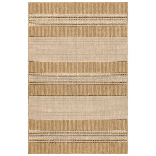 Trans-Ocean Imports CRE69843512 6 ft. 6 in. x 9 ft. 4 in. Liora Manne Carmel Stripe Indoor & Outdoor Rug Wilton Woven Rectangular Rug - Sand
