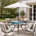 thumbnail image 2 of Round Outdoor Tablecloth with Umbrella Hole and Zipper, Blue Gray Tablecloth with Elastic Waterproof, Retro Abstract Gradient Plaid Geometric Art Patio Table Covers for 55" - 60" Picnic Pool Tables, 2 of 9