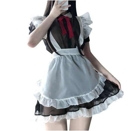 

Mrat Lingerie Sets Women Lingerie Set Lace Ladies Lace Perspective Uniform Bandage Apron Underwear Nightwear Mesh Pajamas Lingerie Set with Removable Choker