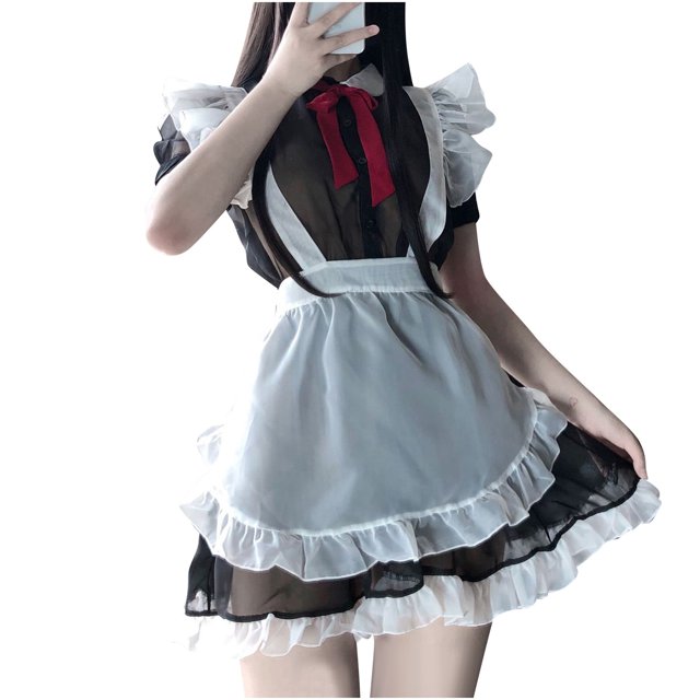 Mujeres sexy perspectiva de encaje uniforme vendaje delantal ropa interior pijamas de malla Fridja nalpqowj38353