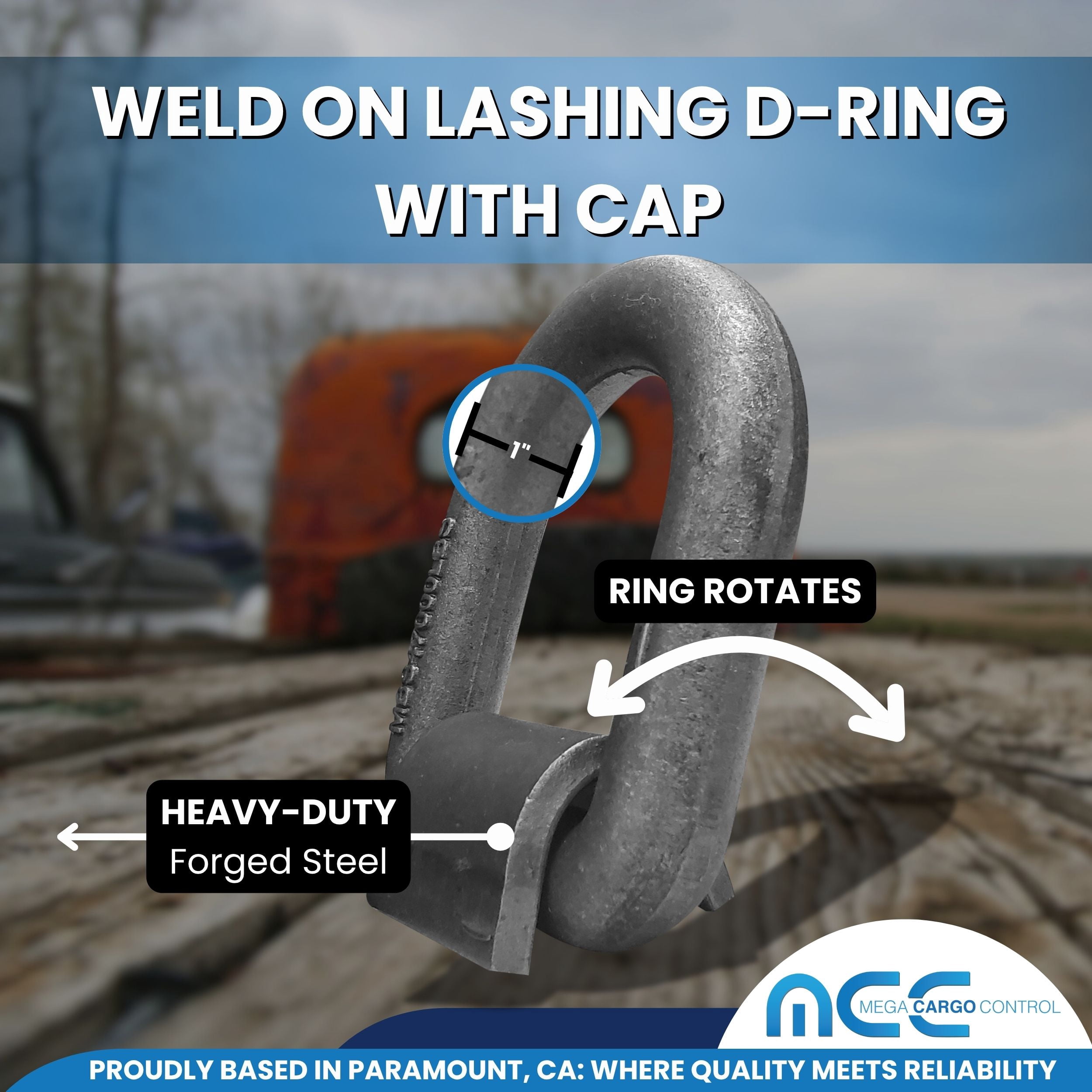 Mega Cargo Control 20 Pack Heavy Duty 1" Long Type Weld-On D Ring for Flatbed Truck Trailer Tie Down WLL: 15000 lbs