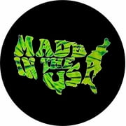 Tire Cover Central Made in the USA word art in Green Tie Dye tire cover for 245/75R17 fits Camper, Jeep, RV, Scamp, Trailer(drop down size menu-all sizes available)
