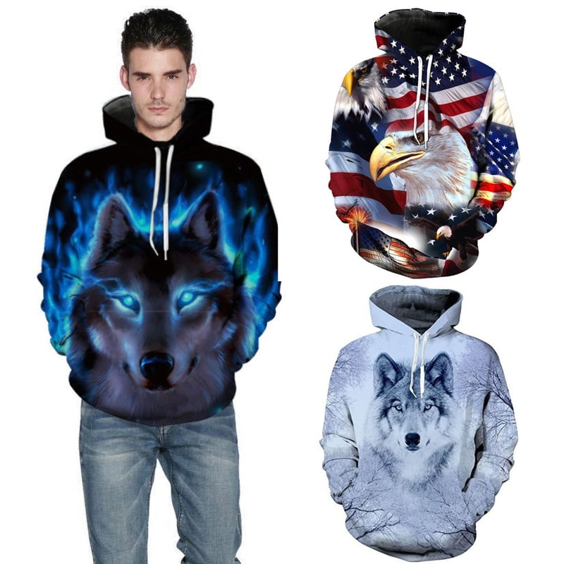Unisex Jacket Winter New Fashion Wolf Hoodie 3D Sweatshirt Print Long Sleeved Sports Sweater Walmart
