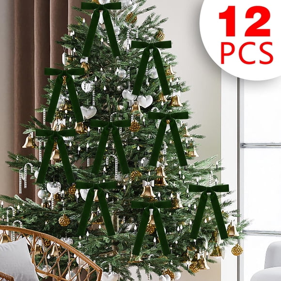 Adornos navideños, regalos de Navidad: 12 lazos de terciopelo para árbol de Navidad, coronas y decoración navideña.