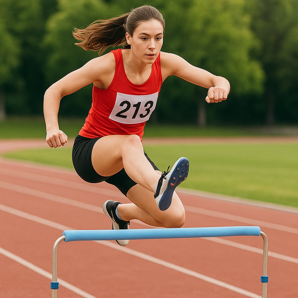 AMBER Track and Field Self Return Aluminum Hurdle Midi Adjustable from 23" to 34" (Set of 3)