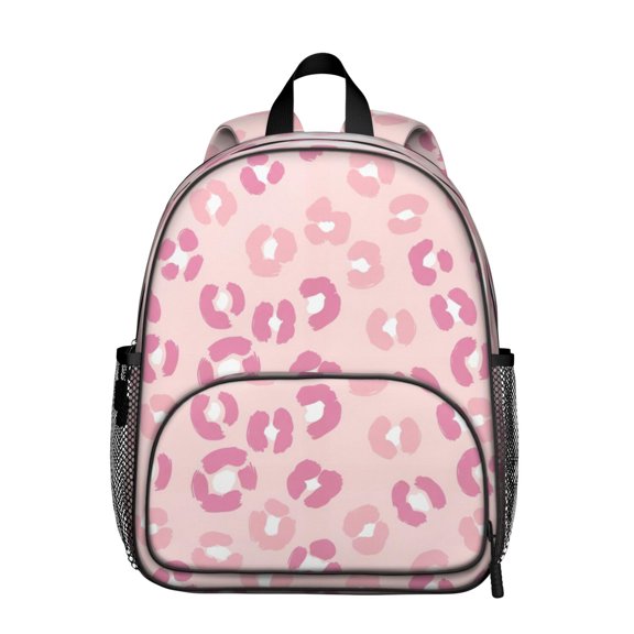 Pink Leopard Print Backpack for School, Cute School Bag with Adjustable Shoulder Straps and Padded Back, 13.8"x11.4"x6"