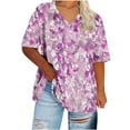 thumbnail image 2 of Women Tops under $5! Cagogo Women's Plus Size T Shirts Short Sleeve Floral Printed Loose Fit Boho Tunic Tops V Neck Summer Trendy Oversized Tee Shirts Outfits Clothes, 2 of 4