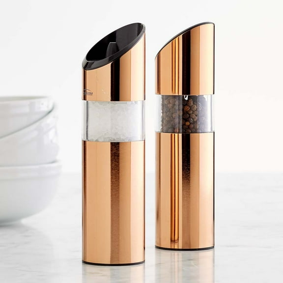 Trudeau Graviti Battery-Operated Salt & Pepper Mills, Copper, Set of 2