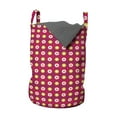 thumbnail image 1 of Retro Laundry Bag, Abstract Disc Shaped Circles with Inner Points and Wavy Hipster Pattern, Basket with Handles Drawstring Closure for Laundromats, 13" x 19", Dark Magenta and Yellow, by Ambesonne, 1 of 4