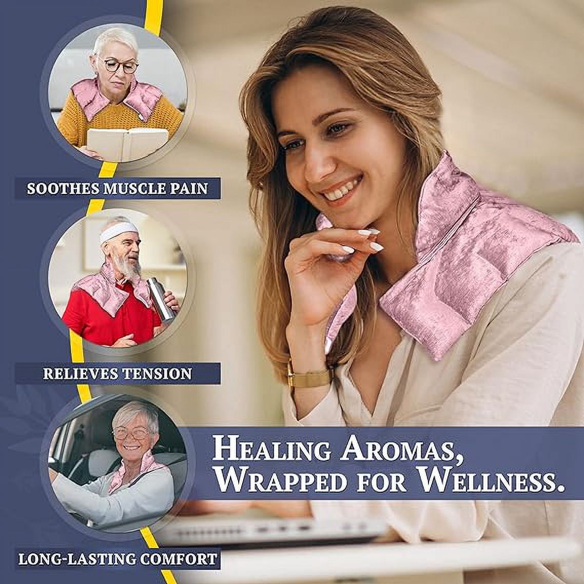 Kozi |  Herbal Aromatherapy Neck & Shoulder Plush Wrap | Embrace Soothing Warmth and Cooling Therapy for Ultimate Muscle Pain and Tension Relief | Blush
