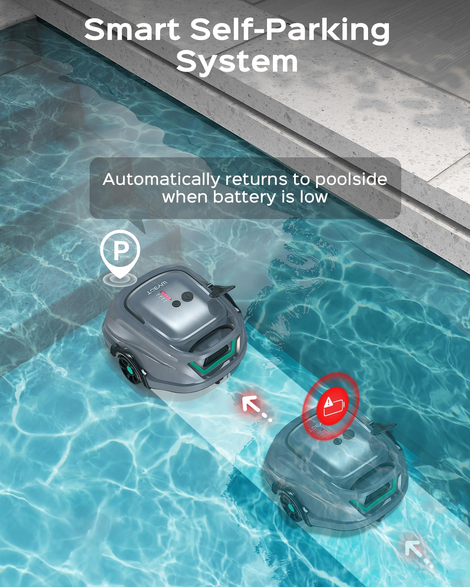 WYBOT A1 Cordless Robotic Pool Cleaner, Automatic Pool Vacuum for Above Ground Pools with 120 Mins, Double Filters, LED Indicator, Charge in 2.5H, 4 Cleaning Modes, Grey & Green