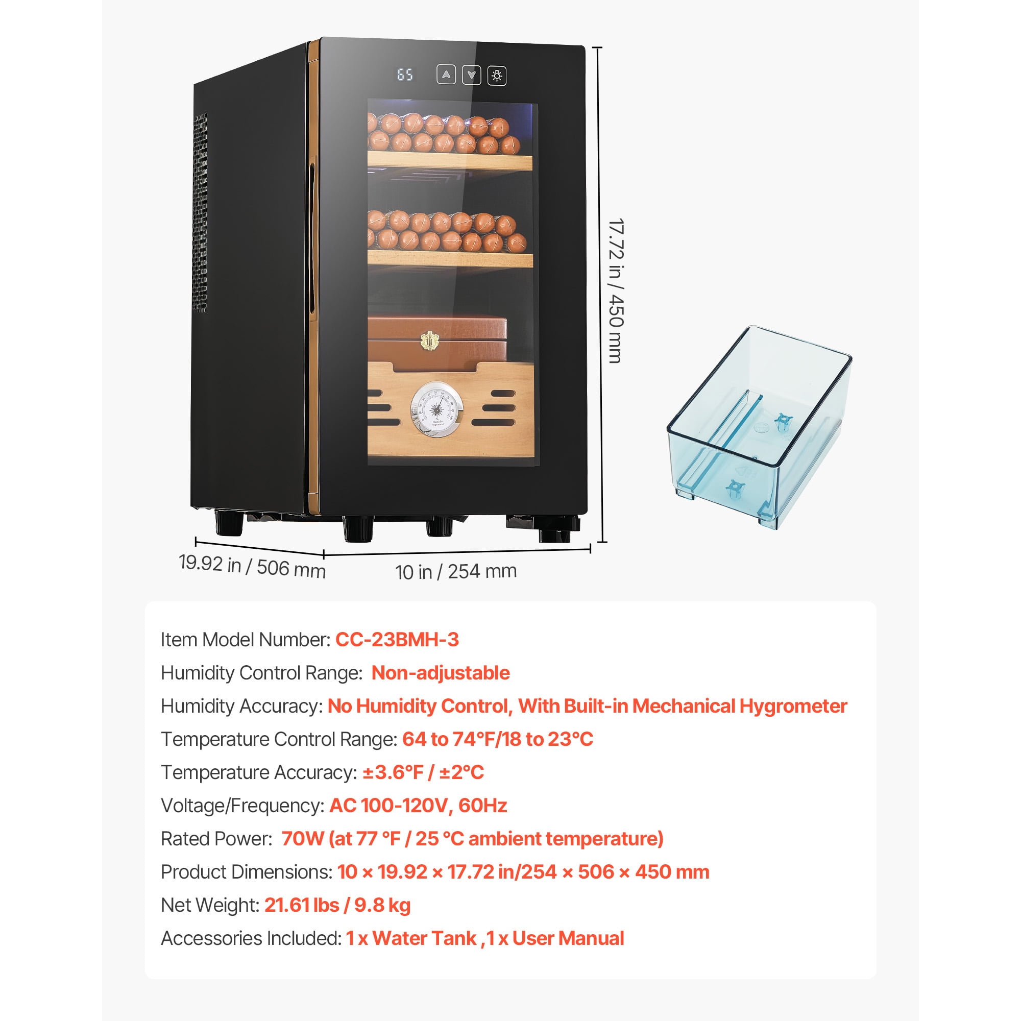 KFFKFF Electric Cigar Humidor, 23L Capacity, 150-Count Cigar Storage Cabinet with Temperature Control, Spanish Cedar Shelves and Drawers, Built-in Hygrometer, 3-Tier Design, Ideal for Home Use