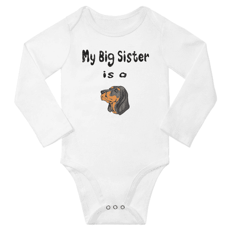 

My Big Sister is a Black and Tan Coonhound Dog Funny Baby Long Sleeve Bodysuit Boy Girl (White 18-24M)