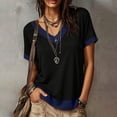 thumbnail image 2 of ClodeEU Women's V-Neck Color Block Short Sleeve T-Shirt,Casual Loose Fit Top Navy,Women's Plus M, 2 of 9