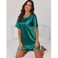 thumbnail image 5 of Ekouaer Silk Satin Sleep Shirts for Women Nightshirt Tshirt Night Gowns Short Sleeve Sleepwear Round Neck Shirt Dress With Chest Pocket, 5 of 7