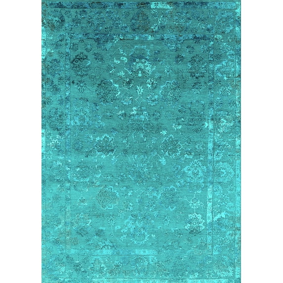 Ahgly Company Machine Washable Indoor Rectangle Oriental Turquoise Blue Industrial Area Rugs, 2' x 5'