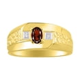 thumbnail image 1 of RYLOS Men's Rings 14K Yellow Gold Classic Nugget 6X4MM Oval Gemstone & Diamond Ring Garnet January Birthstone Rings Size 10, 1 of 7
