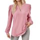 thumbnail image 1 of Top de manga larga con cuello en V y tejido jacquard para mujer - Camiseta holgada de color liso, 1 of 6