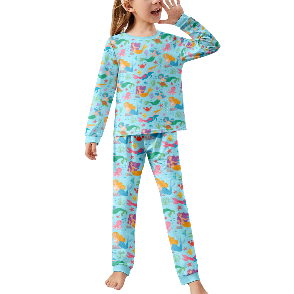 Kids Pajamas Set Mermaid Modern Classics Animation Paint Long Sleeve