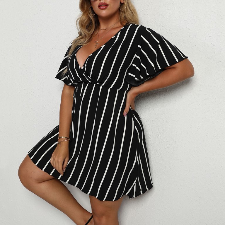 SELONE Beach Dresses for Women 2023 Trendy Summer Plus Size Casual Short  Sleeve V Neck Fashion Loose Printing Midi Dresses Plus Size Dress for  Everyday Wear Beach Vacation Day to Night White