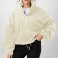 thumbnail image 2 of SGMVNU Women's Full Zip Short Jacket Warm Winter Long Sleeve Stand Collar Fuzzy Crop Coat with Drawstring Hem(White, S), 2 of 9