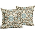 thumbnail image 2 of Brown Blue Boho Pillow Covers 16 X 16 Inch Bohemian Ethnic Carpet Style Vintage Flower Print Decorative Throw Pillows Outdoor Linen Cushion Case Farmhouse Decor for Home Sofa Bed Set of 2, 2 of 6