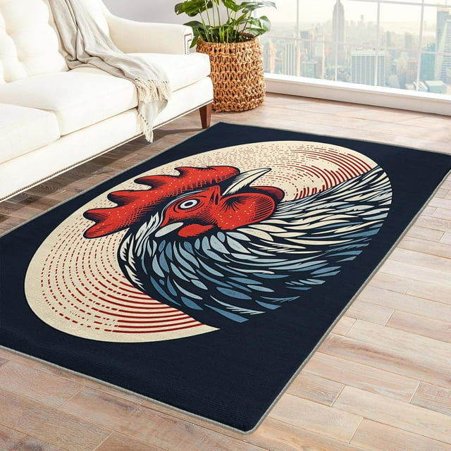 Rooster Rug 4x5 Area Rugs for Bedroom Living Room, Farmhouse Area Rug, Chicken Carpet Machine Washable Non-Slip Rug, Soft Low Pile Area Rug, Indoor Decorative Rugs H&z227