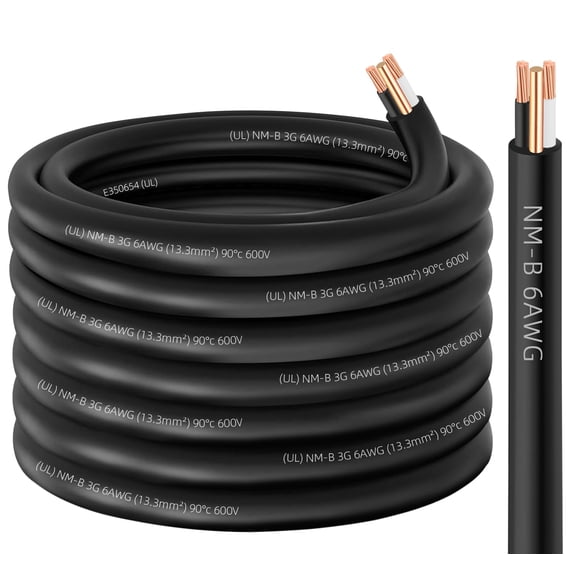 Cable de cobre NM-B XMK 6/2 de 15 m, 6 AWG, 2 conductores, para uso interior