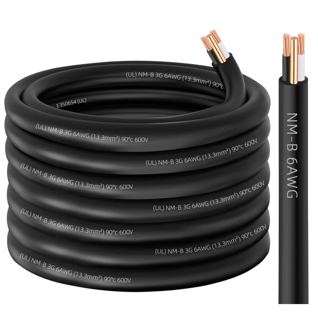 Cable de cobre NM-B XMK 6/2 de 15 m, 6 AWG, 2 conductores, para uso interior