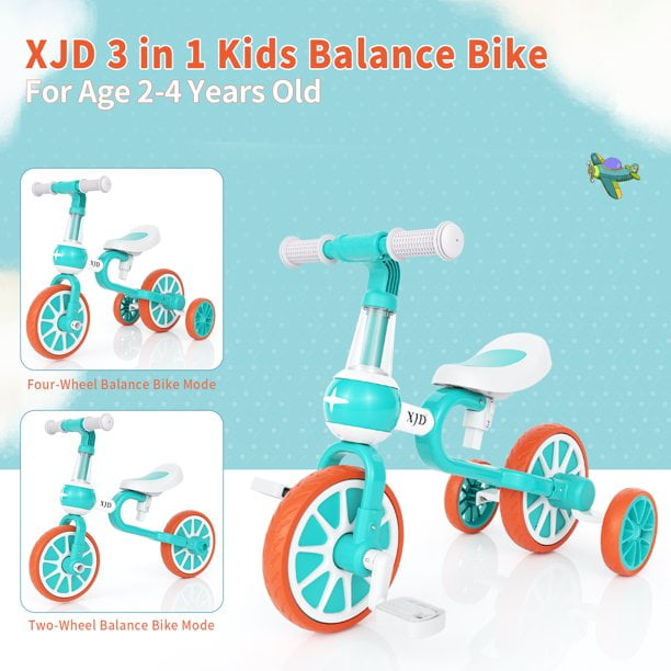 XJD 3 in 1 Kids Tricycles Baby Balance Bike Scooters for 10 Month to 3 Years Old Kids Trike Toddler Bike Boys Girls Trikes Infant Trike with Adjustable Seat Height and Removable