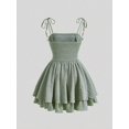 thumbnail image 2 of Mint Green Ruched Tie-Shoulder Pleated Mini Dress For Women, 2 of 4