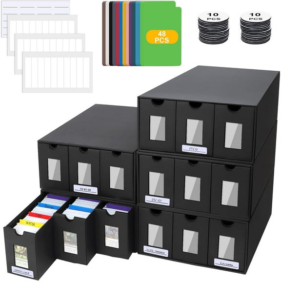 Trading Card Storage Box, 15000  Cards Deck Box for MTG Commander, Trading Cards Organizer with 48 Card Dividers, Labels & Tapes, Visible Card Deck Boxes for MTG TCG PTCG Sport Cards