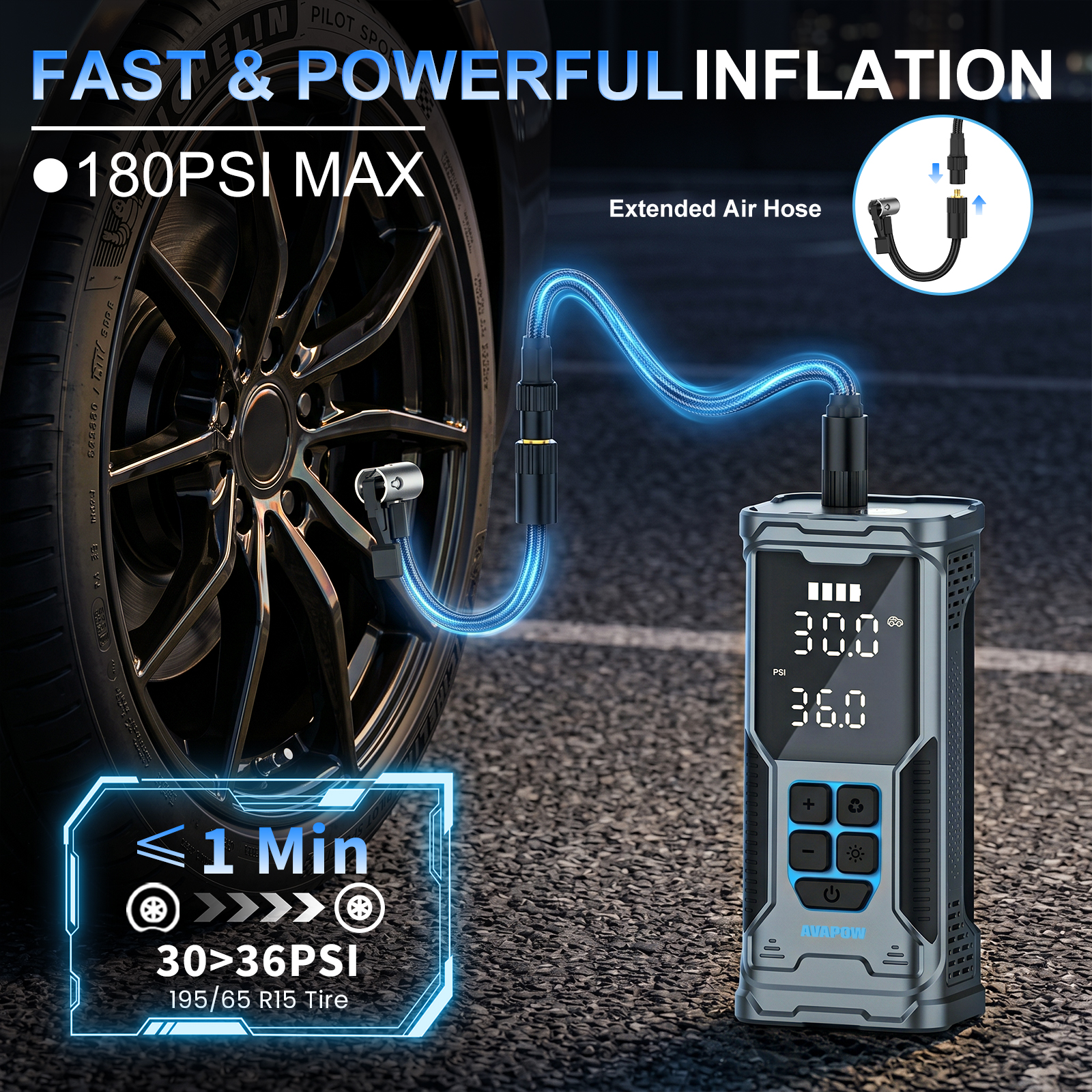 Avapow 180PSI Cordless Tire Inflator with LED Light photo 2