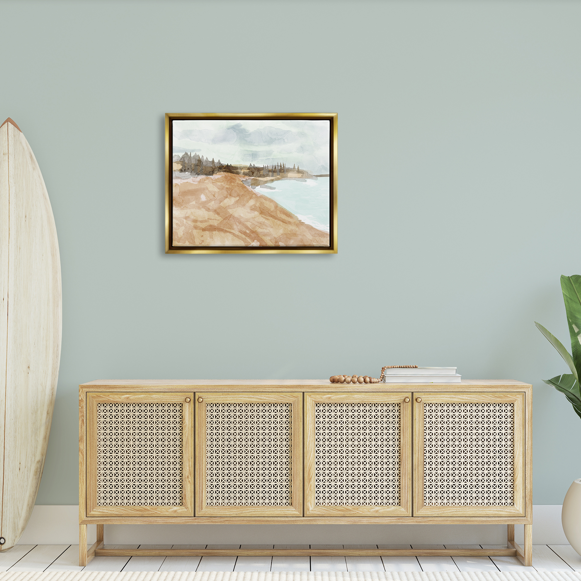 Stupell Abstract Sandy Beach Coastal Landscape Landscape Painting Gold Floater Framed Art Print Wall Art