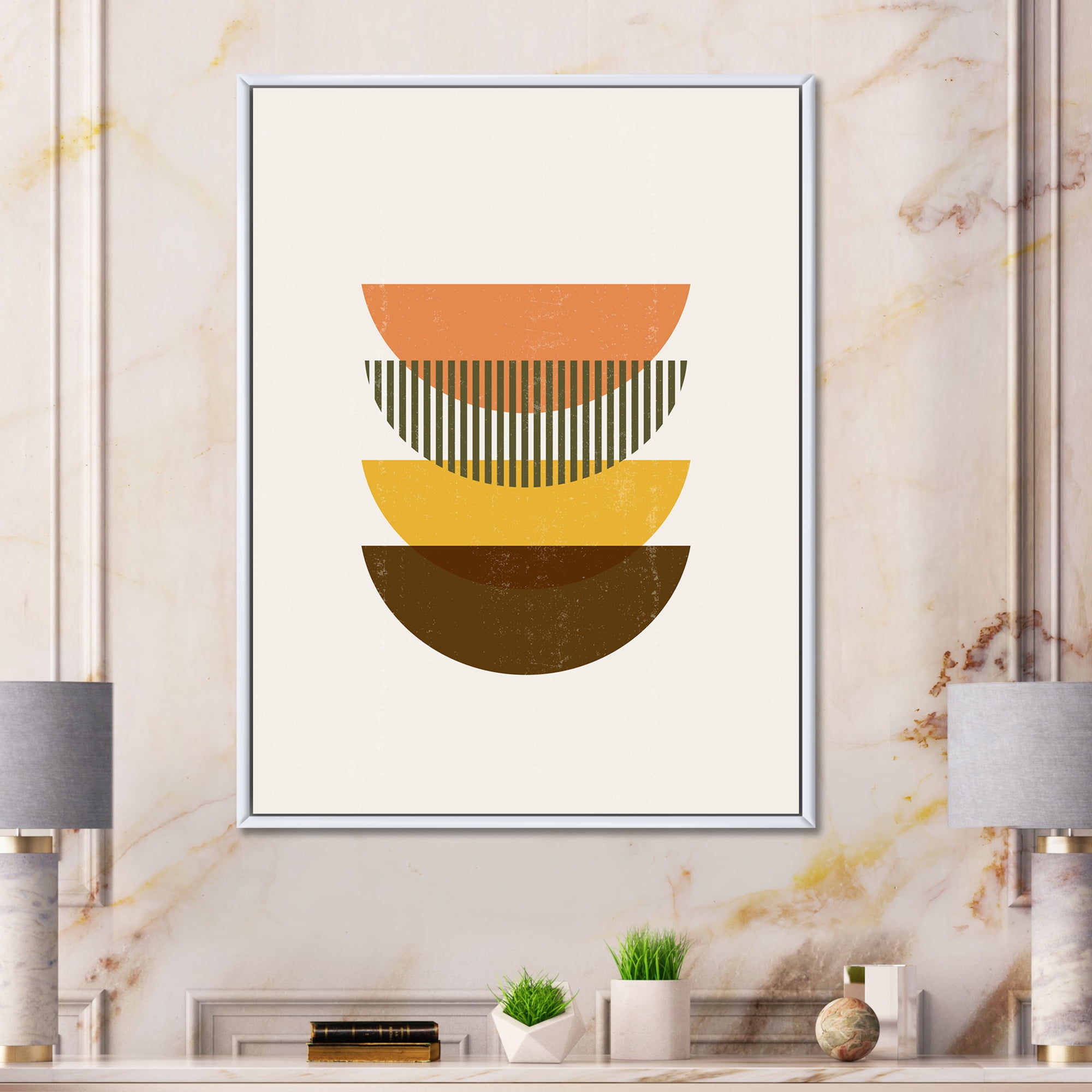 Designart 'Half Moons In Earth Tones Abstract Geometric Art' Modern Framed Canvas Wall Art Print
