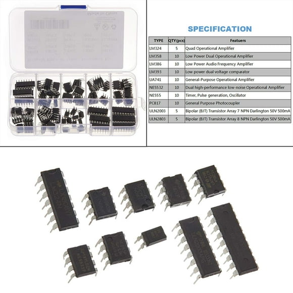 85 piezas de chips IC ULN2803 PWM OPAMP LM393 UA741 LM386 LM324 ULN2003 de caja de chips de circuito surtido para montaje diario Cola Chip de circuito integrado