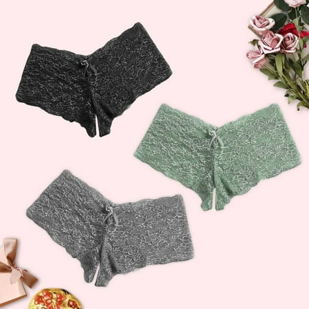 

RPVATI Women Sexy Lace Floral Stretch Briefs Ladies 3 Pack Open Crotch Plus Size See Through Panties