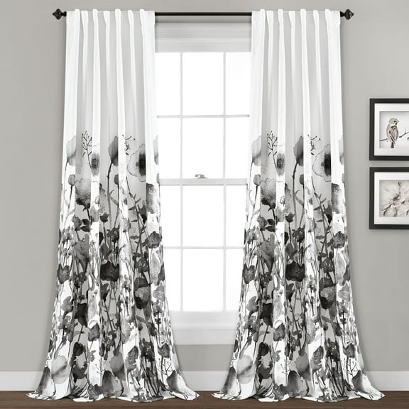 Lush Decor Zuri Flora Room Darkening 84" x 52" Floral White 3" Back Tab Rod Pocket Pair Window Panel