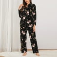 thumbnail image 2 of Pajama Sets for Women 2 Pcs, Pink flowers A Button Down Long Sleeve Sleepwear Lounge PJ Sets, 2 of 6