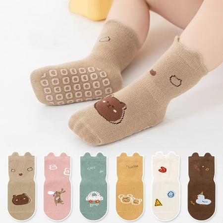 

6 Pairs Non Slip Toddler Baby Socks with Grips 1-7 Year Multi Colors kids Toddlers Baby Boys Girls Gift(Multicolor L)