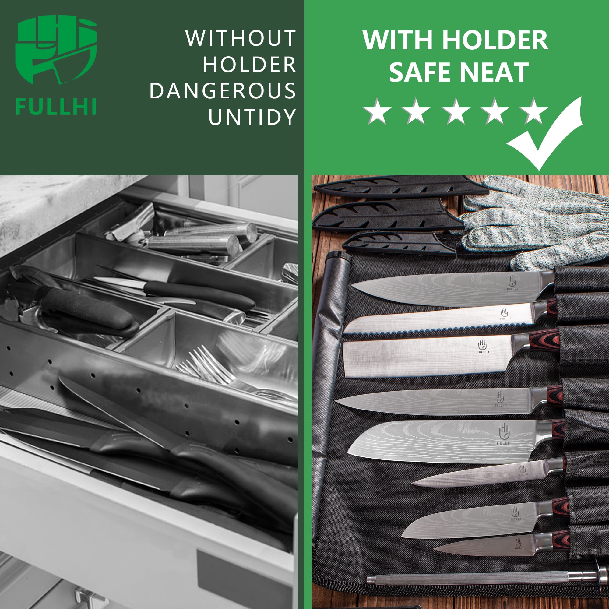 15pcs Japanese Knife Block Set Premium Japanese Stainless Steel Kitchen Knife Set with Magnetic Knife Block Holder,  Gift for Men and Women