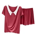 thumbnail image 2 of Ahuyic Womens Summer Plus Size Pajamas, Womens Casual Homewear Pajamas Set,Womens Leisure Short Sleeve Top And Short Pants Sleepwear Suit Can Outdoor Pajamas Set, 2 of 4