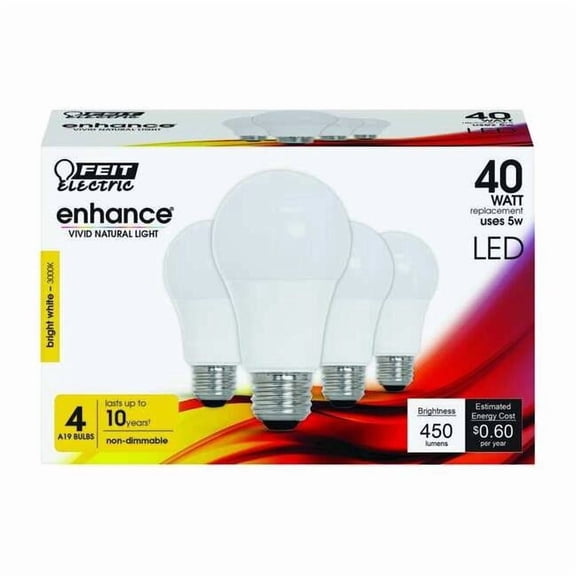Feit Electric LED,5 W,A19,Medium Screw (E26),PK4 OM40/930CA10K/4