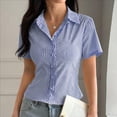 thumbnail image 4 of Women's Summer Y2k Button Down Shirts Cute Short Sleeve Striped Fitted Crop Tops Going Out Vacation, 4 of 9