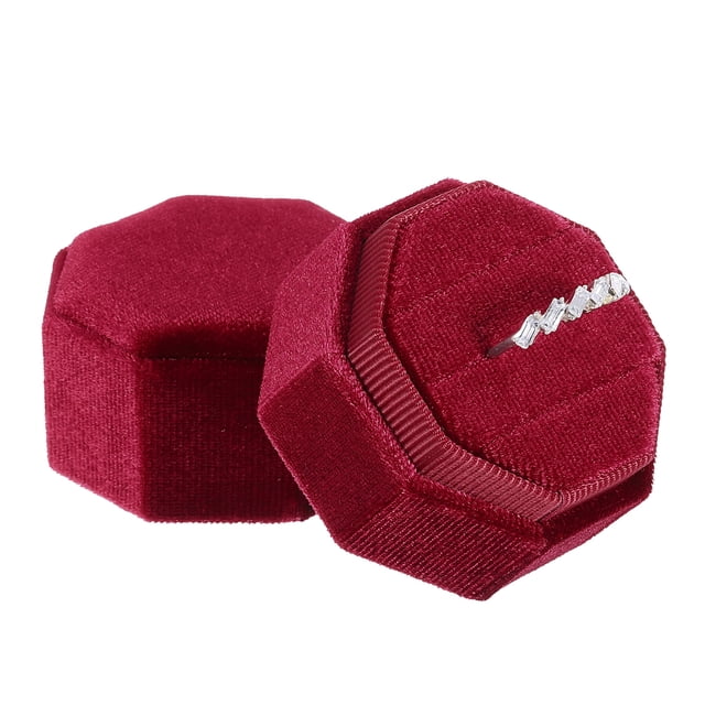 Caja de anillo de terciopelo Uxcell, soporte para exhibición de anillos de boda de 3 ranuras, caja de regalo para anillos de joyería roja