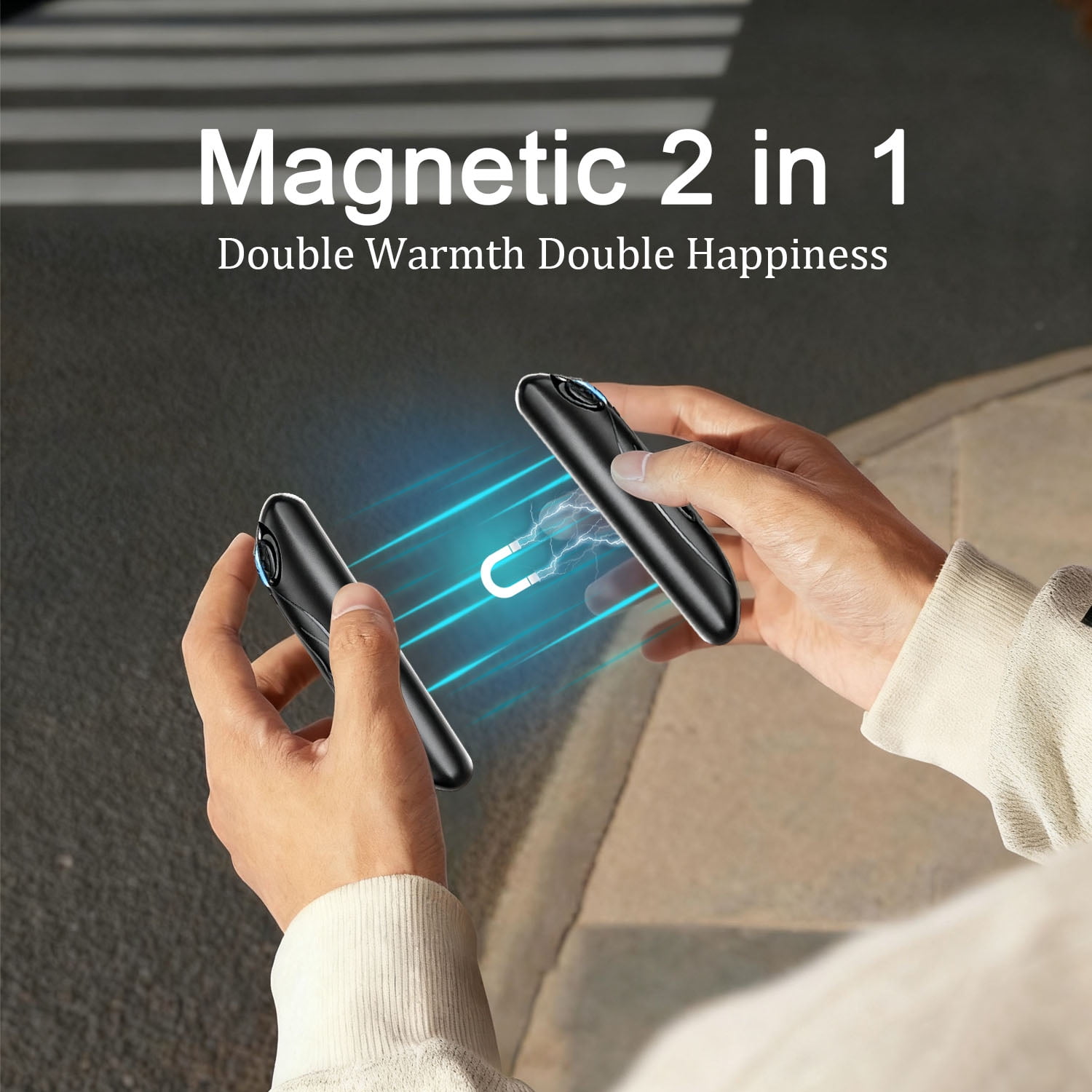 60Hrs heat  rechargeable hand warmers & case! 1s instant warmth, 3 settings, & magnetic design. Ideal for hiking, skiing