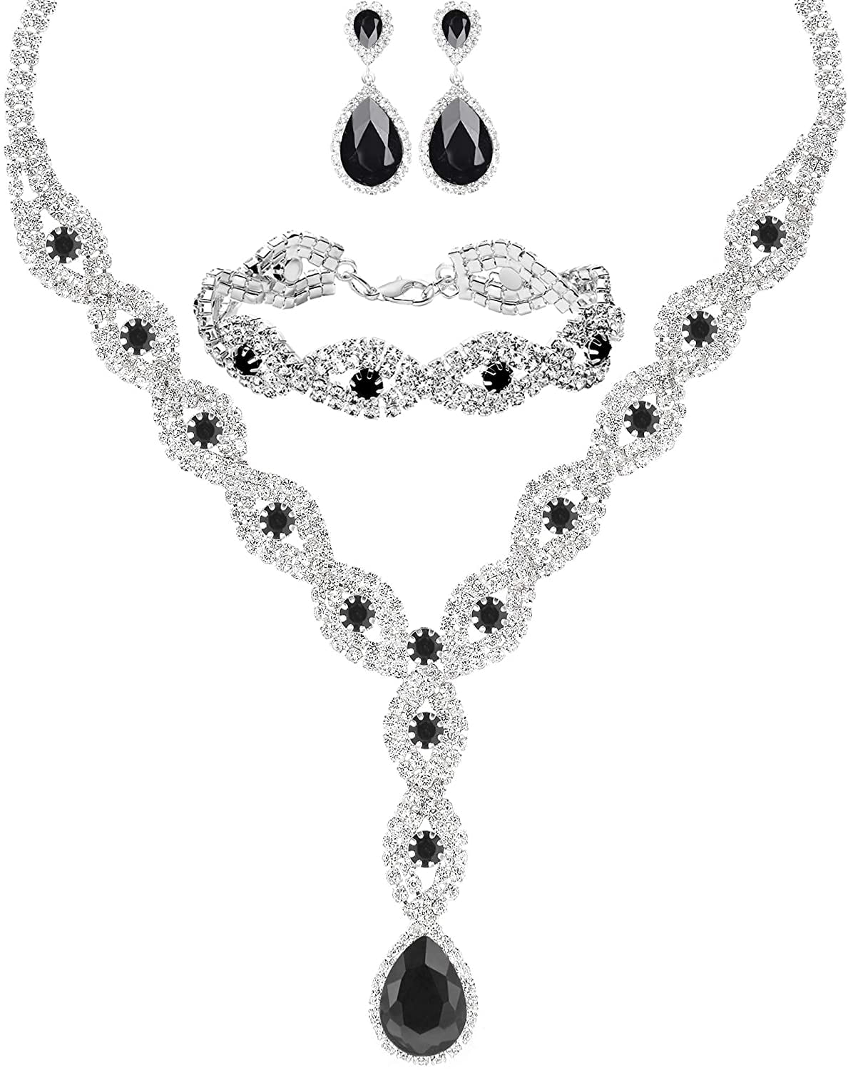 EG_ LC_ Lady Fashion Rhinestone Pendant Earrings Necklace Luxury Bridal Jewelry 