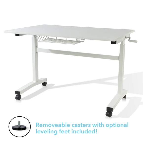 Atlantic Crank Adjustable Height Desk - Sit or Stand at This Large Workspace, Heavy Gauge Steel Frame in White